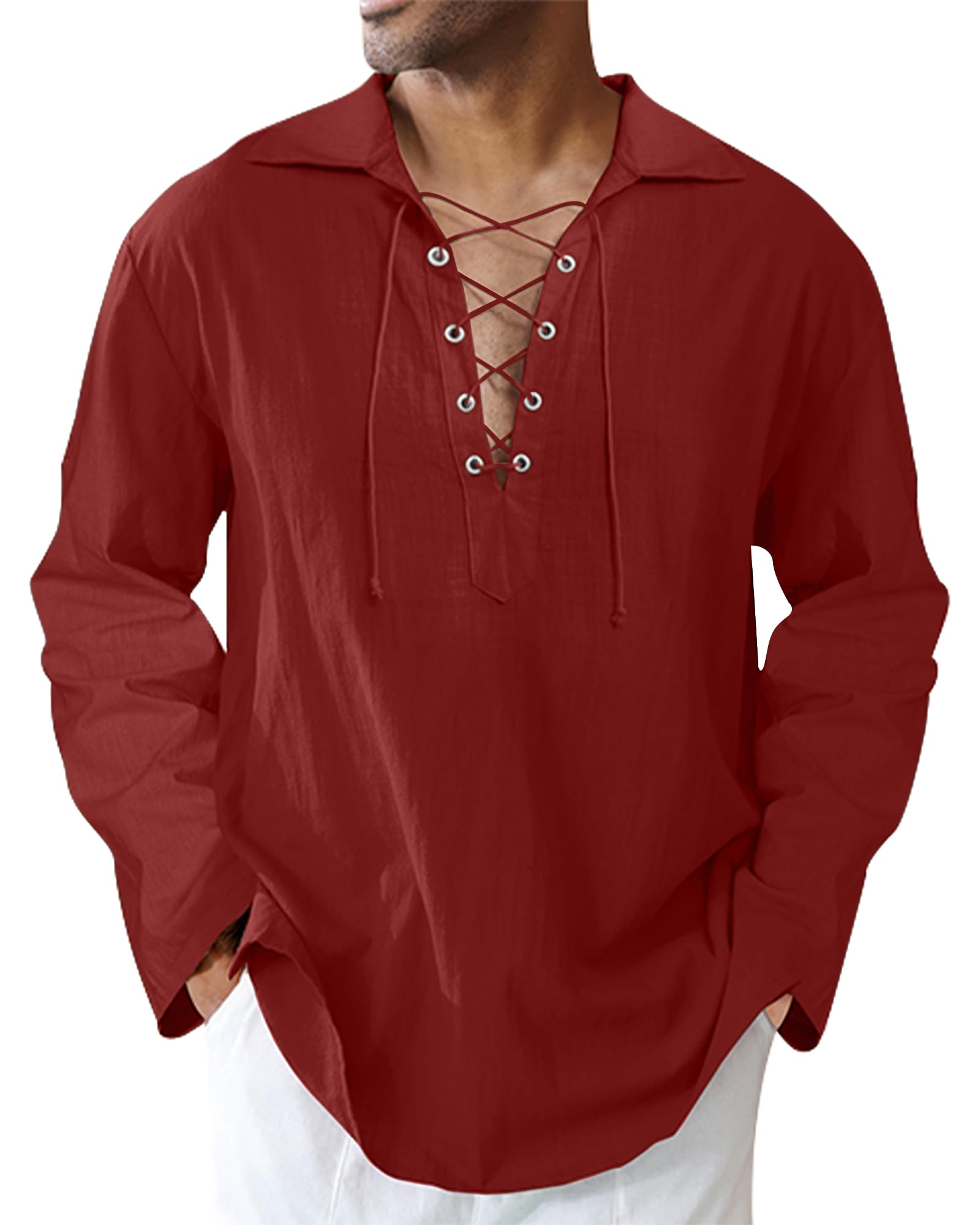 PADOLA Men's Linen Shirt Medieval Shirt Spring Summer