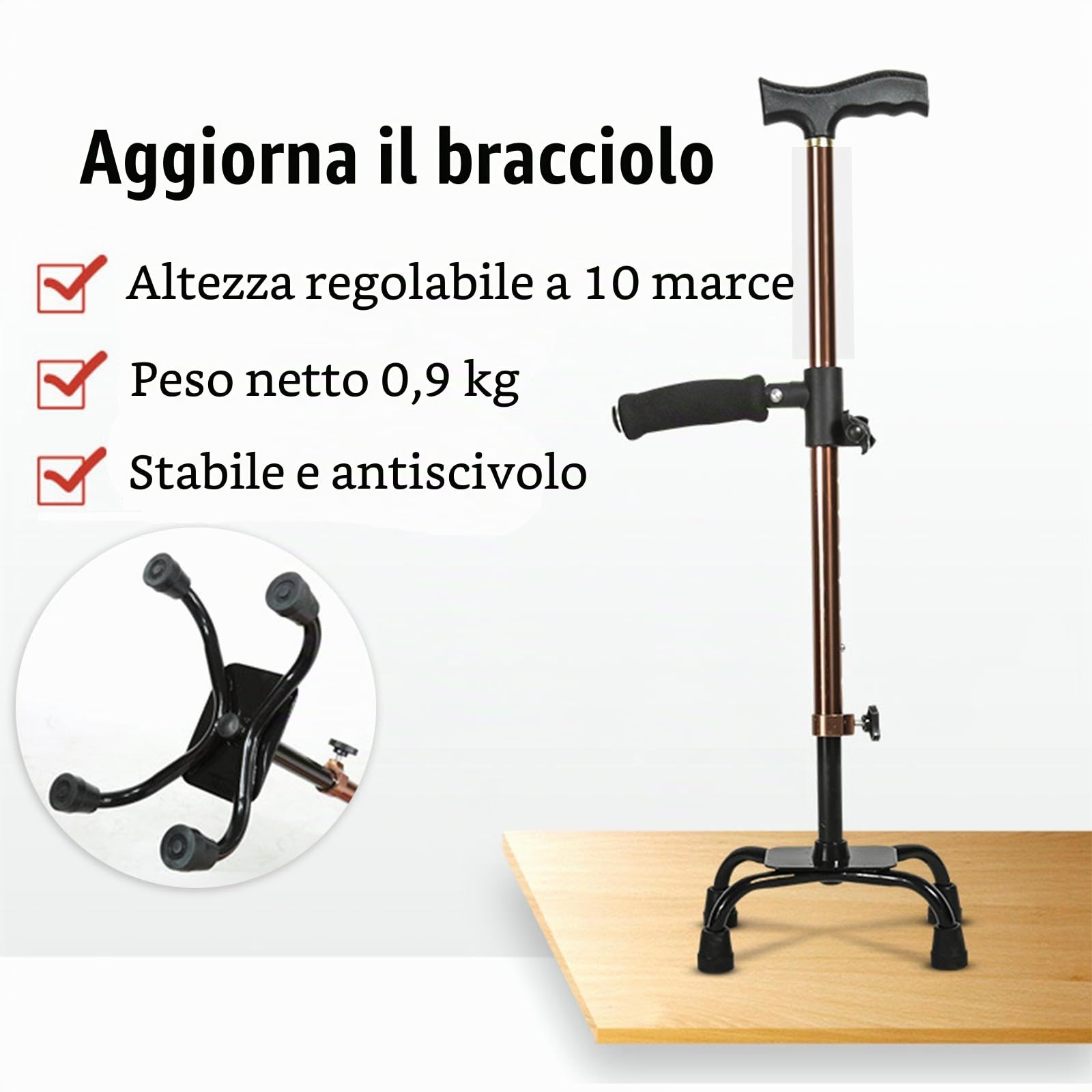 Bastone Passeggio, Stampelle Ausilio Per Deambulazione Anziani, Ausilio Per Sedersi Ad Altezza Regolabile Supporto Bastone Da Passeggio Quattro Piedi Ausilio Per Stare In Piedi 62 A 85cm