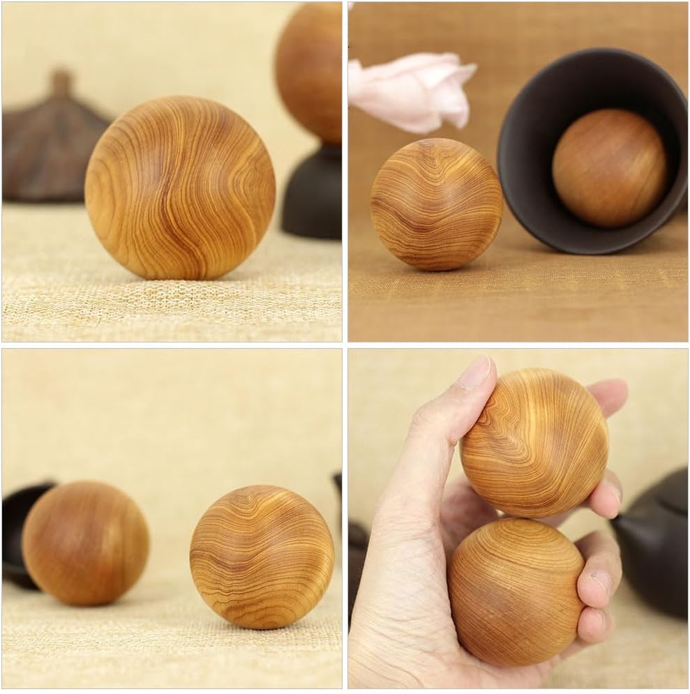 Healifty Handheld Massage Balls 2 Pack 1.96 Inch Wooden Hand Exercise Balls for Hand Muscle Stimulation Stress Relief and Therapy