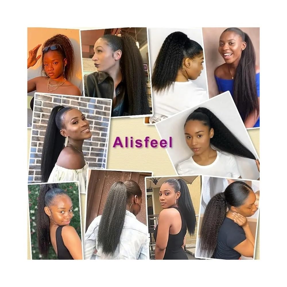 Extensions Haar Yaki Kinky Straight Pferdeschwanz-Kordelzug-Echthaarverlängerungen Natürlicher brasilianischer Pferdeschwanz-Clip in Afro-Remy-Haarteilen Haarpflege(22INCH)