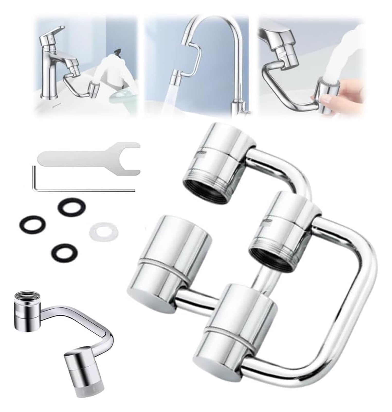 1440° Rotatable Faucet Aerator Extension - for Effortless, All-Angle Control, Rotating Swivel Faucet Aerator Extender, Kitchen Bathroom Sink Faucets Sprayer Attachment with 2 Mode Splash(2PCS)