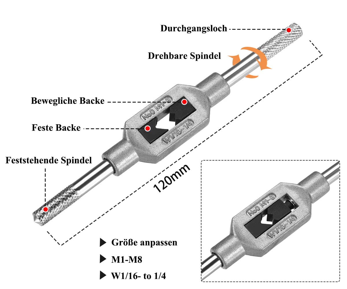 Set di 10 maschi filettati M1-M3.5 metriche HSS con binario regolabile M1-M8