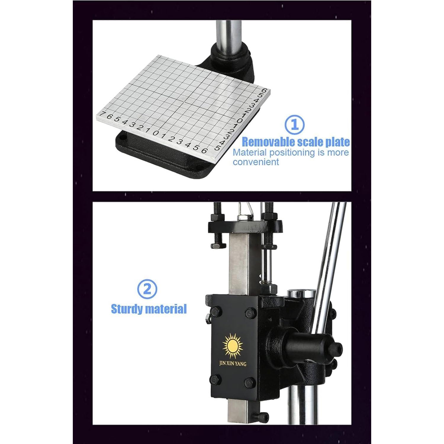 Pressa manuale per pergolato con piastra di scala, mandrino e piastra di supporto, pressa idraulica a mano per cuscinetti industriali, strumento perforatore multifunzione resistente per pelle