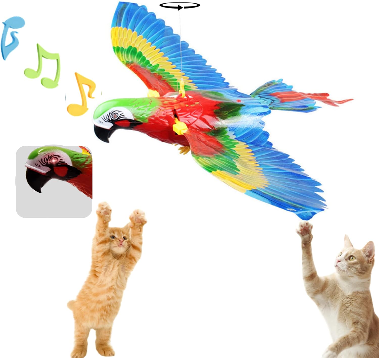 Hanging Rotating Flying Bird Cat Toy, Parrot Bird Toy for