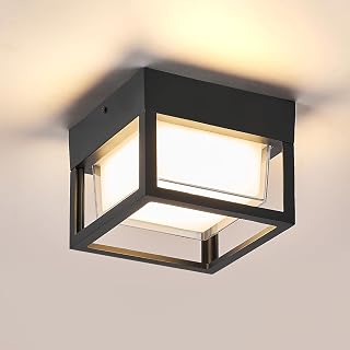 Black Square Porch LED Ceiling Flush Mount Lights,Exterior Wall Mount Lamp