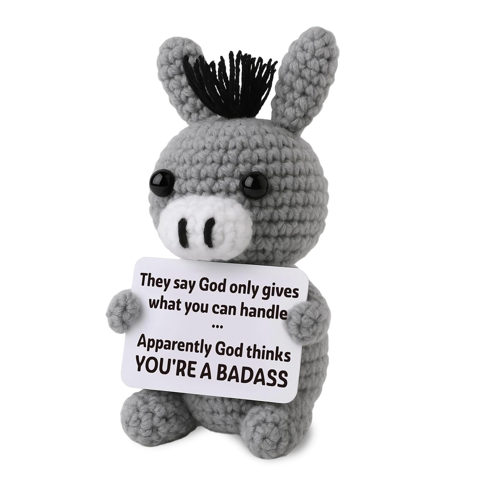 Emotional Support Crochet Donkey Gifts, Handmade Positive Crochet Animals with Encouraging Words, Bad Donkey Pocket Hug