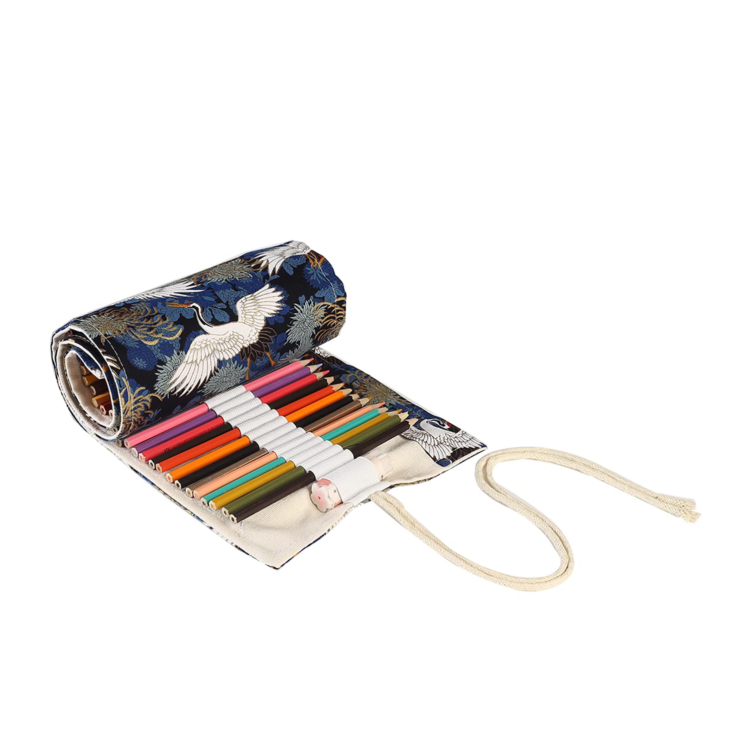 Canvas Pencil Wrap Roll Up Case Colored Pencil Holder Coloring Pencils Organizer Paint Brush Storage Pouch for Artist (Crane, 72 Slots)