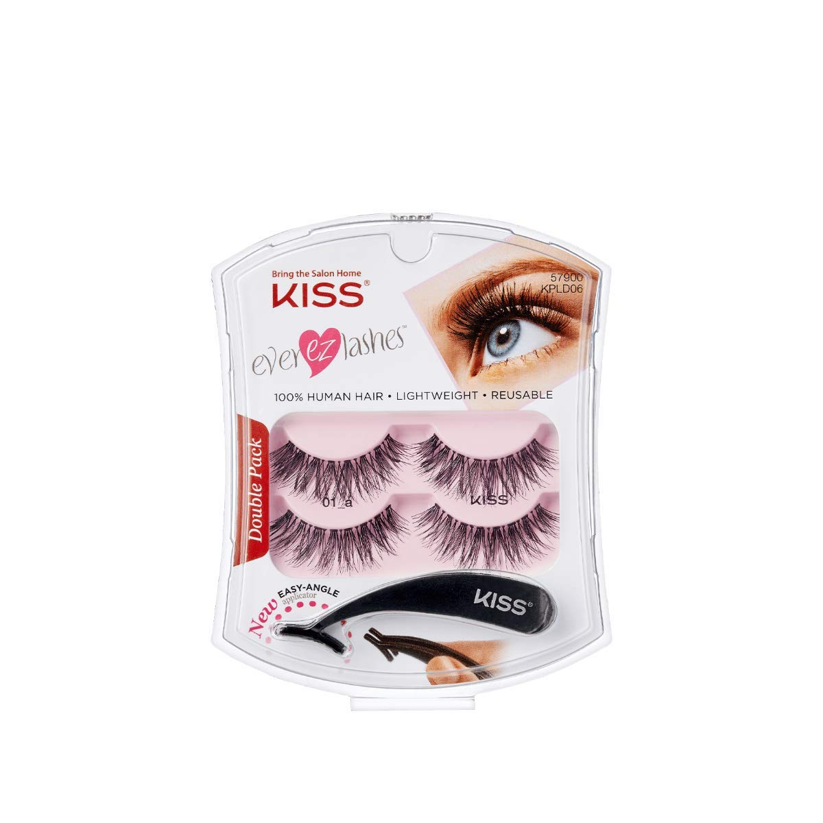 KISS Ever EZ Lashes Double Pack No. 01, Reusable Natural Eyelash Starter Kit, Includes Easy-Angle Applicator and 2 Pairs Human Hair False Eyelashes