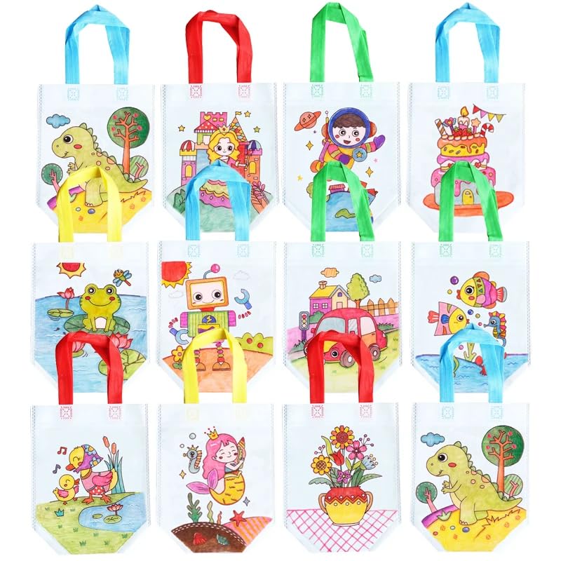 Image of Crackles DIY Coloring Bags | Kids Party Bags, Gift Bag, Kids Party Favour Bags, Candy Treat Goody Bag, Kids Party Favours for All Events - Pack of 24 Random Prints
