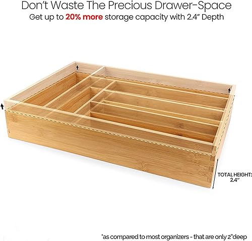 Miniatura 5 de Hamillar Bandeja organizadora de cubiertos de bambú, cajón de cocina, soporte para utensilios expandible, bandeja para cubiertos para el hogar,