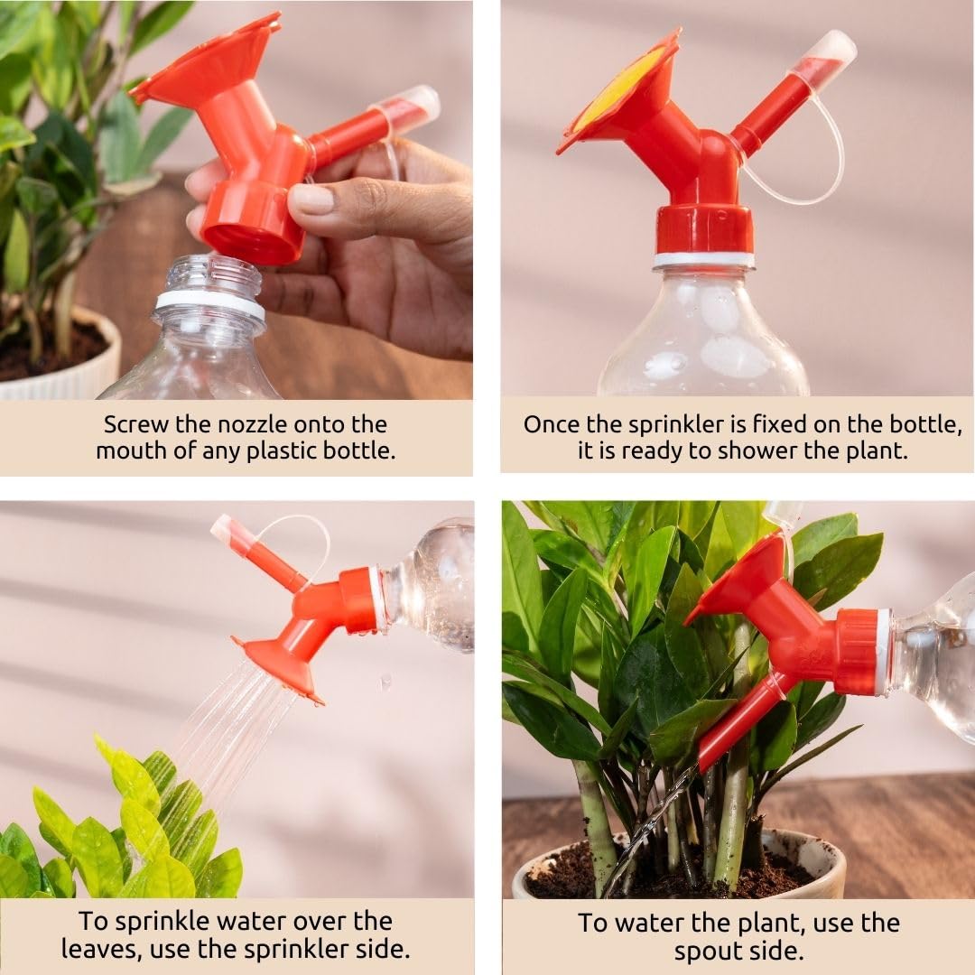 Nurturing Green® Dual Head Bottle Sprinkler & Nozzle for Watering Plants | Reusable Gardening Tool (Color: Red | Pack of 2) [Pls. Note: Plants are not Included] - Image 5 thumbnail