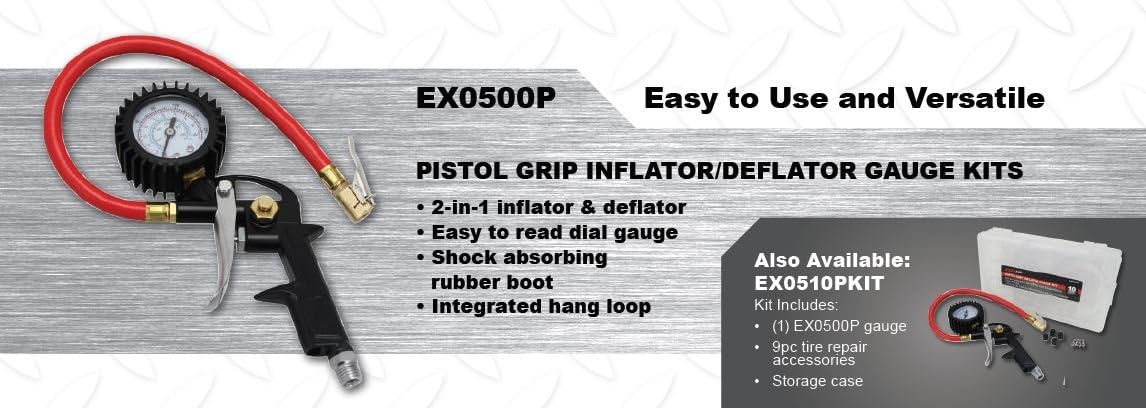 EXELAIR Pistol Grip Inflator/Deflator Gauge, EX0500P