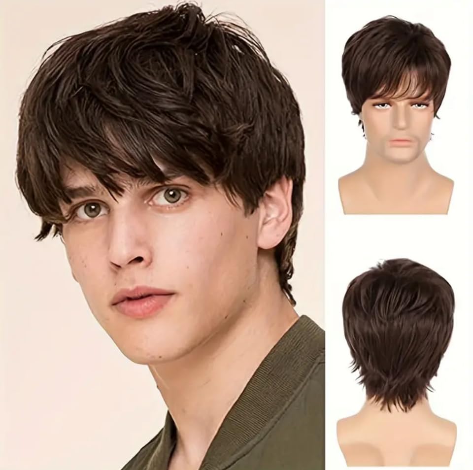 Men's Daily Use Wig, Medium Brown Toupee, Short Natural Capless Hair, Fashion-image-29