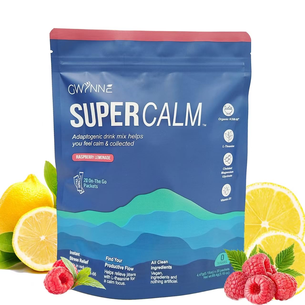 GWYNNE Supercalm Powdered Drink Mix Supplements Raspberry E (20 Count) 1 Pack