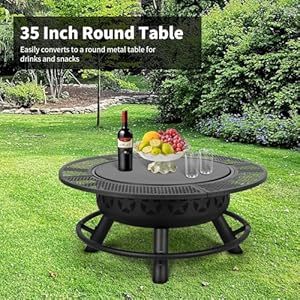 Hykolity 35 Inch Fire Pit with 2 Cooking Grate & Charcoal Pan, Outdoor Wood Burning BBQ Grill Firepit Bowl with Cover Lid, Steel Round Table for Backyard Bonfire Patio Picnic Hykolity 35 Inch Fire Pit with 2 Cooking Grate Charcoal Pan Outdoor Wood Burning BBQ Grill Firepit Bowl with Cover Lid Steel Round Table for Backyard Bonfire Patio Picnic