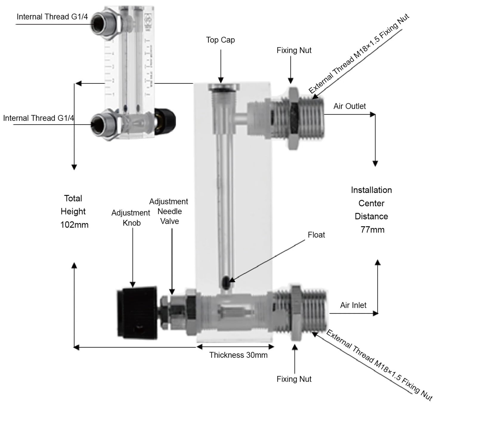 LZM-6T Medidor de Flujo rotámetro Panel acrílico Líquido pequeño 6-1000 ml(Liquid 16-160ml-min)