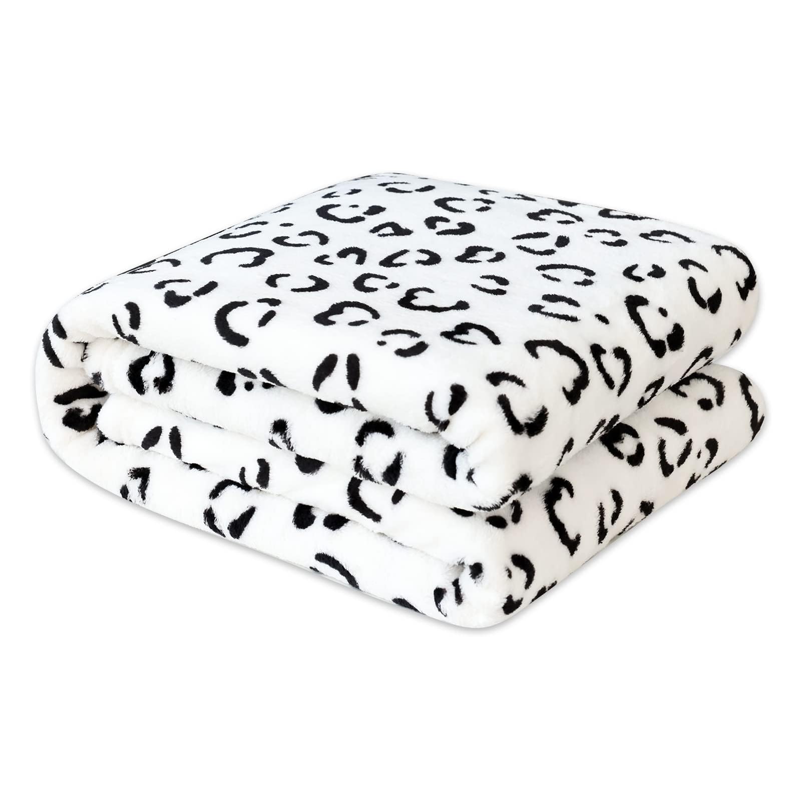 Bnuitland Kuscheldecke mit Leopardenmuster, 300 g/m² Flanelldecke mit weicher Aufbewahrungstasche, doppelseitige Wohndecke für Erwachsene und Kinder, schwarz-weiß, 127 x 178 cm