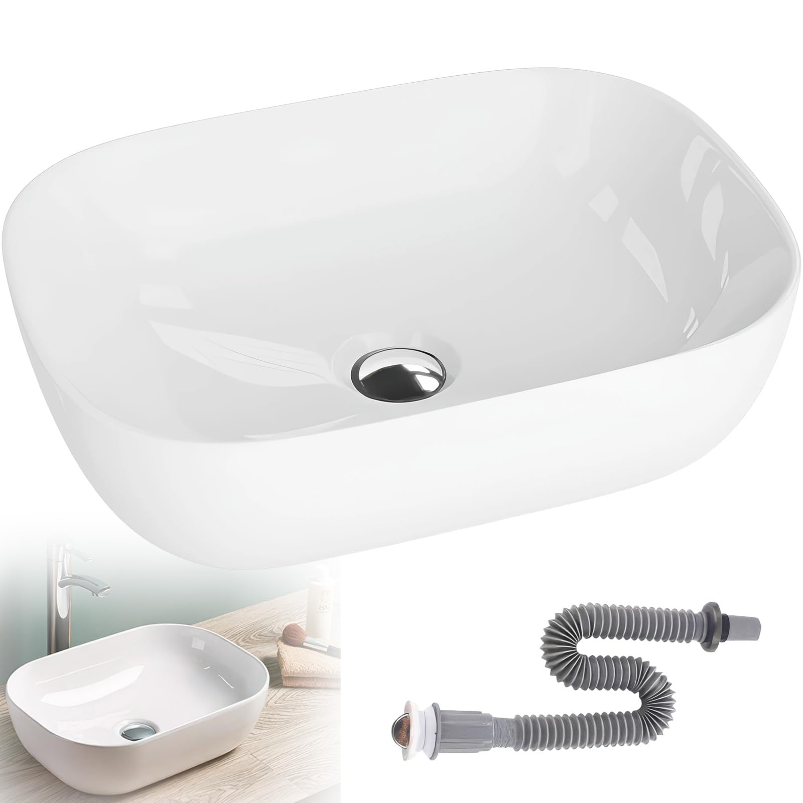 Amazon.co.jp: 洗面ボウル 置き型 手洗い器 陶器製 ホワイト 角型