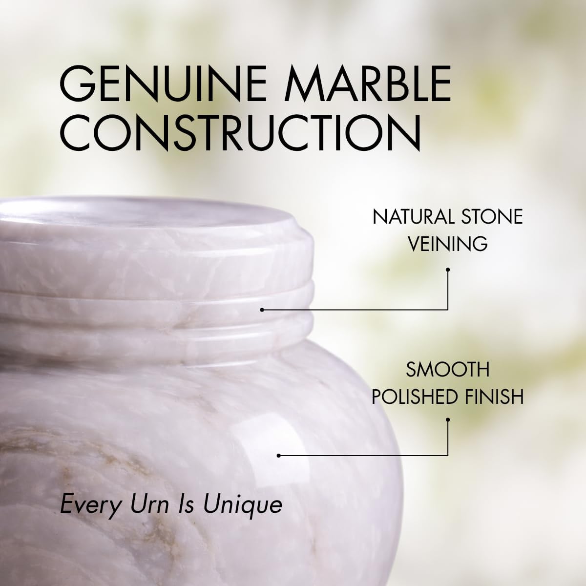 Deering Moments Marble Custom Engraved Cremation Memorial Urn for Human Ashes Adult Size, Personalized Decorative Genuine Marble Urn - Large (White)