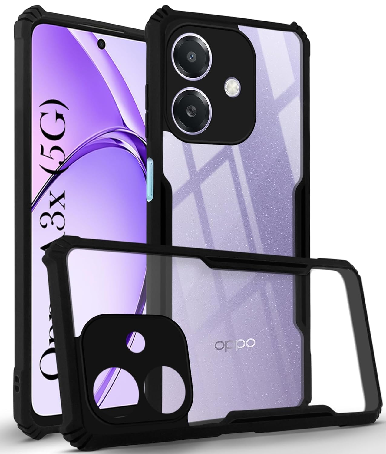 Zubitech Case for Oppo A3 / Oppo A3x Clear Cover Hard PC Back Cover with Shockproof TPU Black Border 360 Degree Impact Resistant non-Yellowing Transparent Cover For Oppo A3 / Oppo A3x