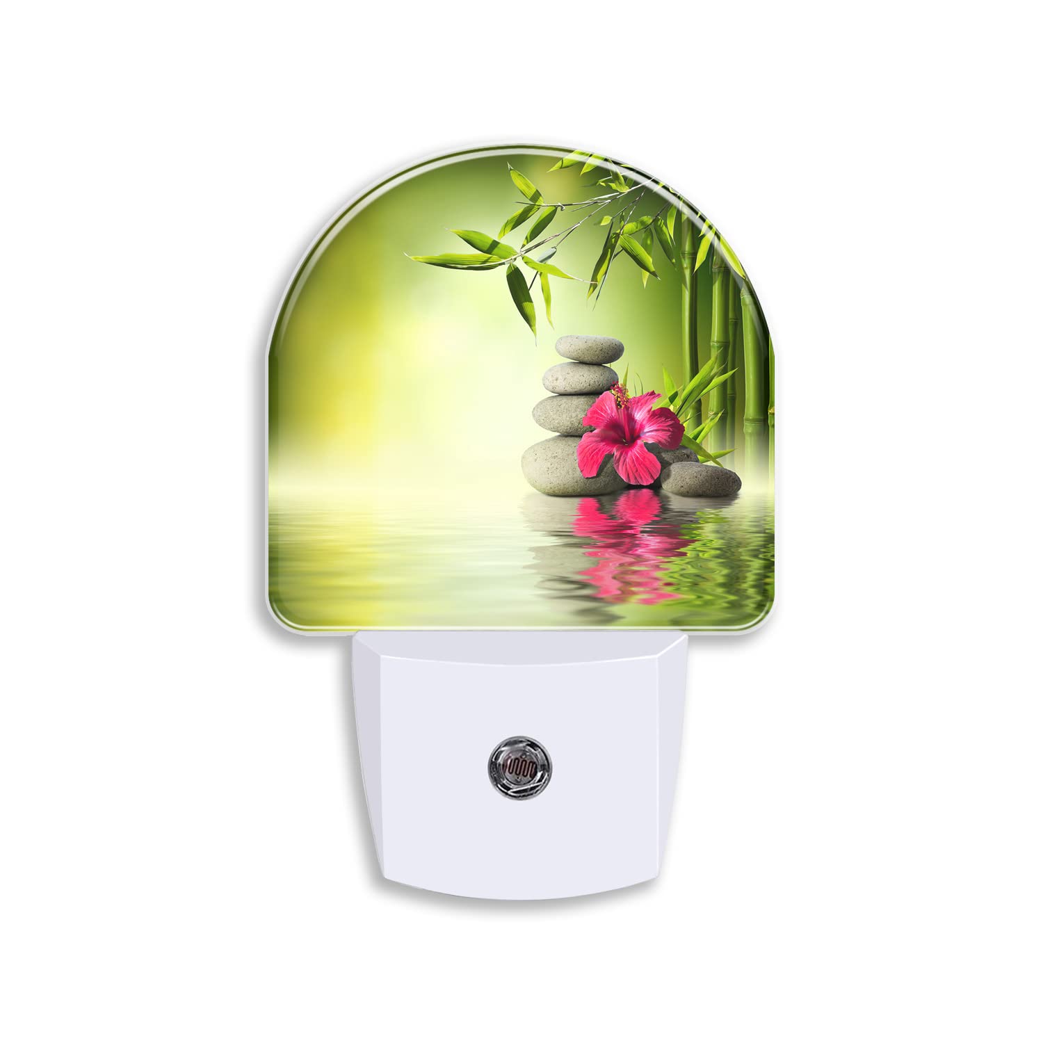 Oriental Ecological Landscape Night Light Stones Hibiscus Bamboo Night Lights Plug into Wall with Dusk to Dawn Sensor LED Lights Automatic Night Light for Boys Girls Home Decor 0.5W Energy Saving