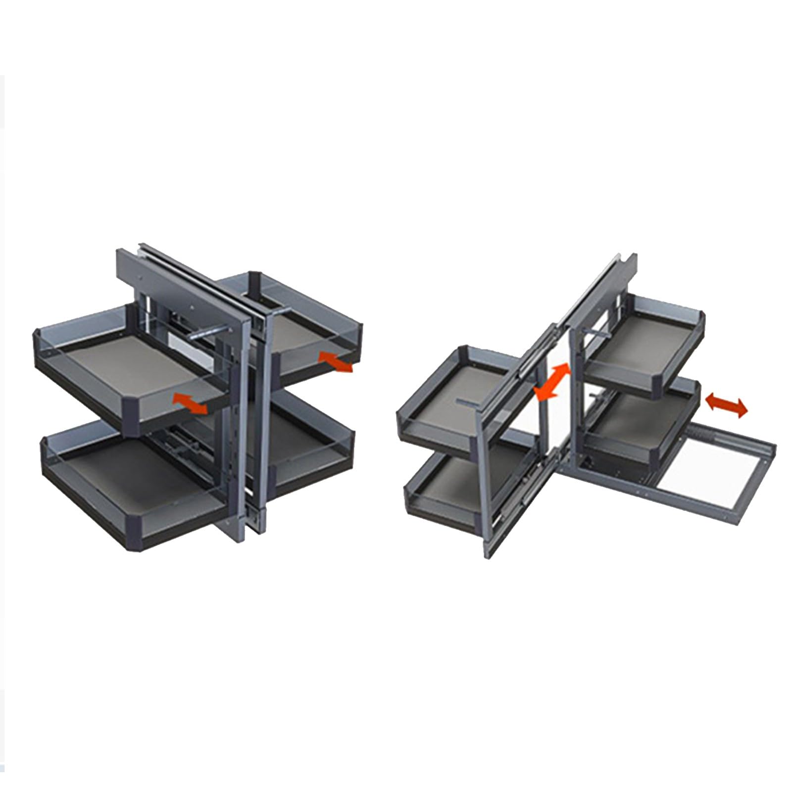 Unità d'Angolo Cucina Estraibile Contenitore Soft Close Home Cabinet Organizer con 4 Cestelli Portaoggetti, Cestello Estraibile Angolare Universale Sinistro e Destro 800, Nero, Acciaio al Carbonio