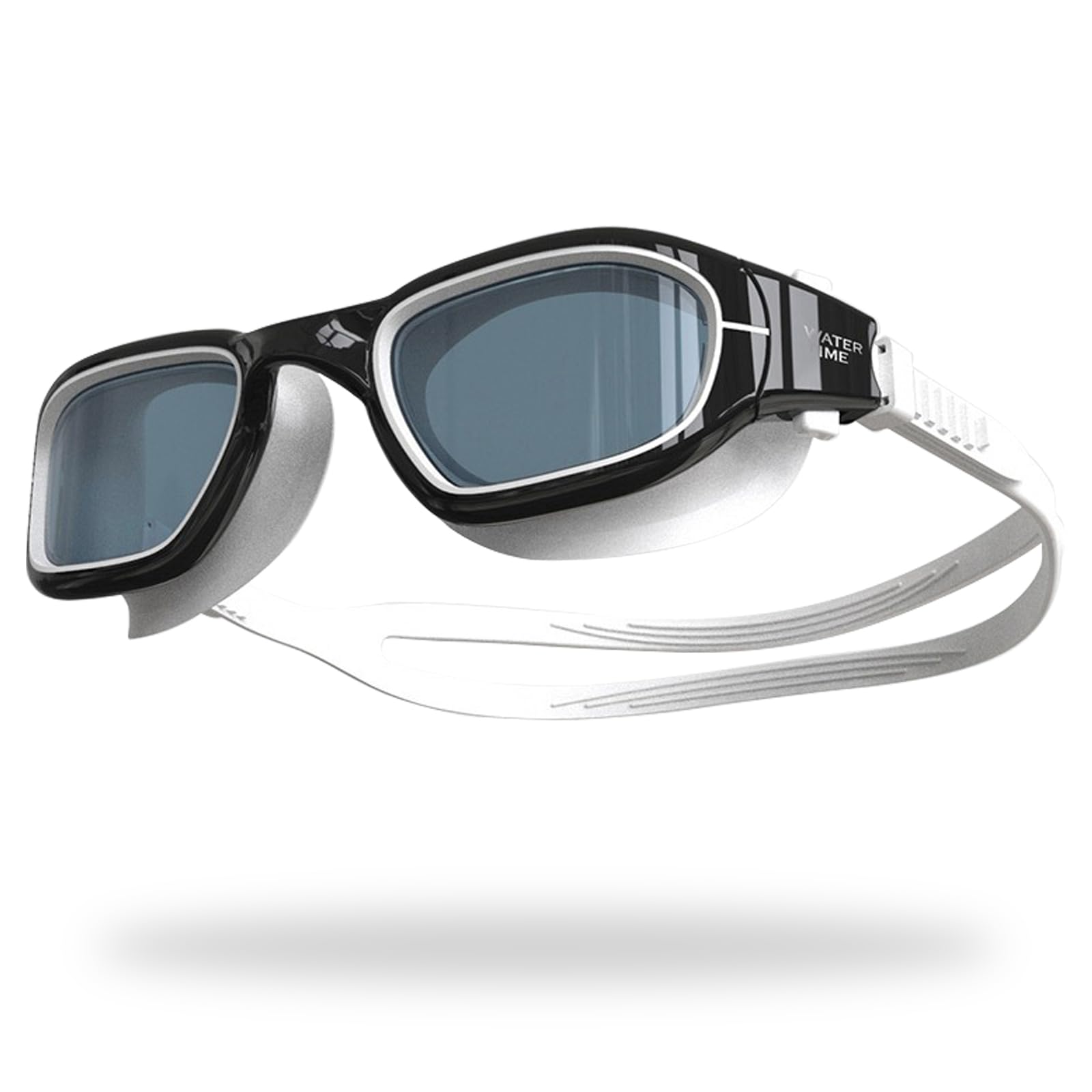 WATER TIME Tinted Large Frame Swim Goggles – Ultra‑Wide Vision, Soft Seamless Seal, Double Anti‑Fog, Scratch Resistant – Ideal for Pool & Leisure, Black & White