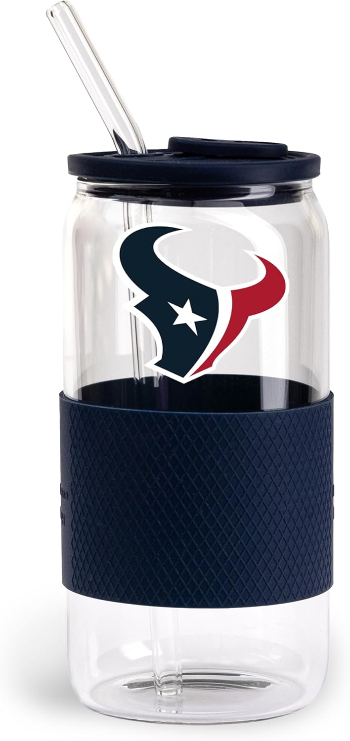 The Memory Company Officially Licensed 18oz Glass with Silicone Lid and Wrap, Baltimore Ravens