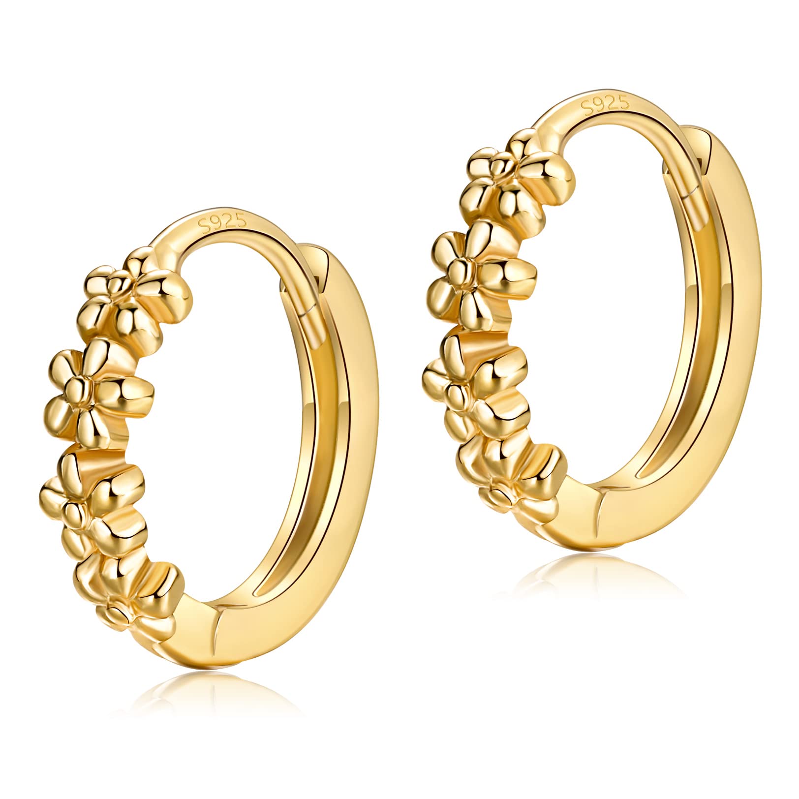 Small Hoop Earrings for Women |925 Sterling Silver Post 10mm Flower Cluster Huggie Hoop Earrings, Hypoallergenic Cartilage Piercing Hoops Jewelry