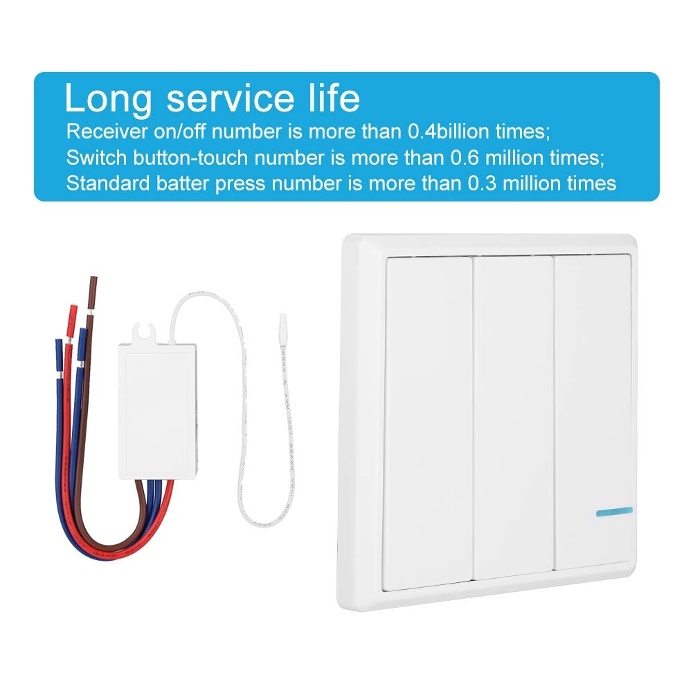 Kit de commutateur d'éclairage sans fil, 220V 1/2/3 canaux interrupteur mural à distance sans fil, IP54 étanche, pour la maison, le bureau, la chambre à coucher, la salle de bain(EU)(#3)