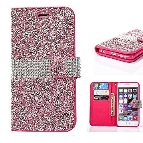 iPhone 6s Plus Wallet case, 3D Bling Jelly Rhinestone PU Leather Wallet Flip Protective Skin Case with Magnetic Bling Button Closure for Apple iPhone 6/6s Plus 5.5 inch Pink