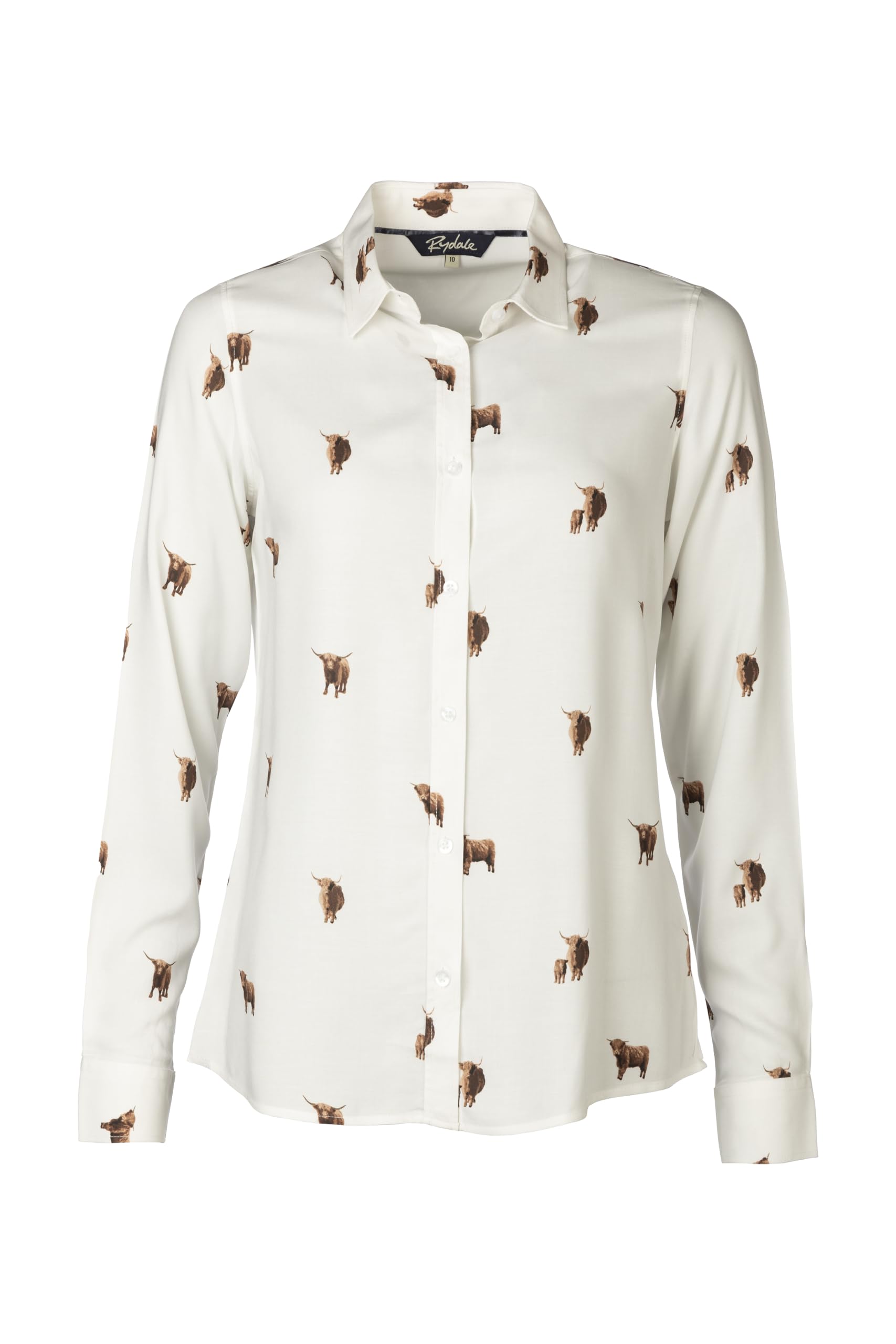 Rydale Ladies Long Sleeve Blouse Women's Printed Blouses Relaxed Fit Shirts (UK, Numeric, 16, Regular, Regular, Highland Cow)