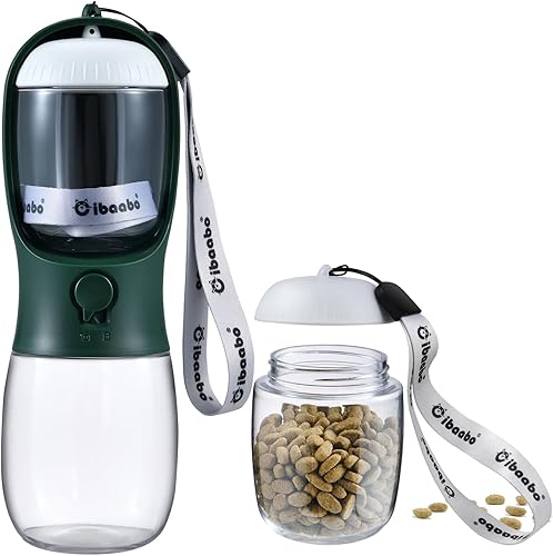 Cibaabo Botella de agua para perros con contenedor de alimentos, cuenco de agua para cachorros de viaje, dispensador portátil para mascotas,