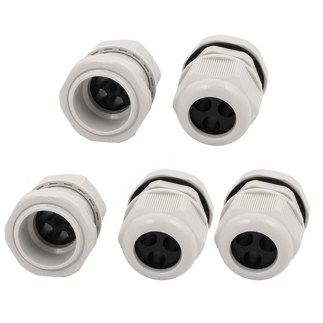 Aexit 5 Pcs Transmission PG29 7.7mm-10mm Range Nylon 3 Holes Adjustable Cables Gland Connector Gray
