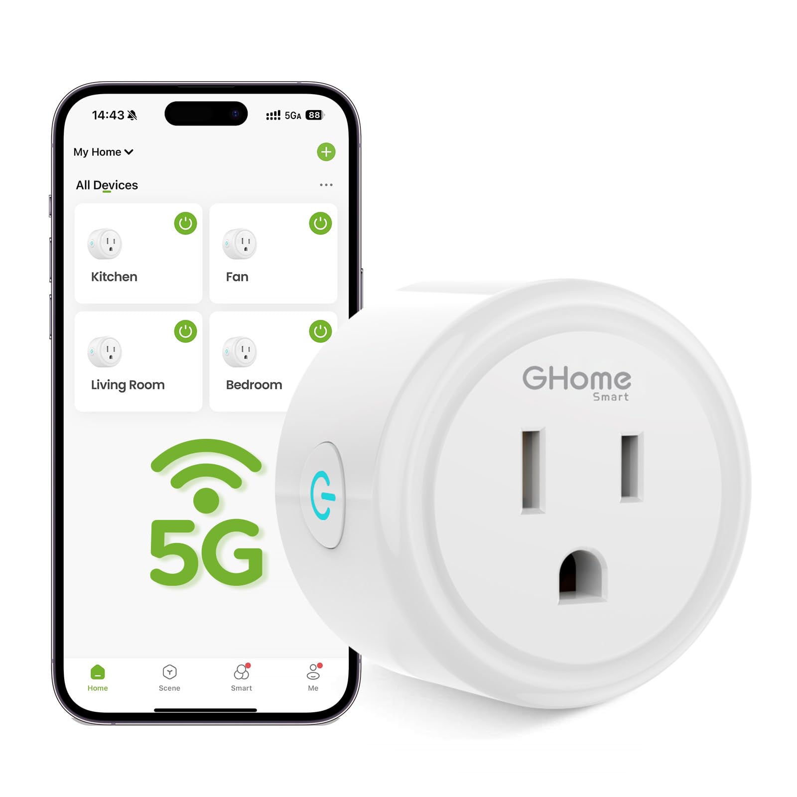 GHome Smart 5G 15A WiFi Smart Plug Compatible with Alexa and Google Home Outlet Timer Smart Home WiFi
