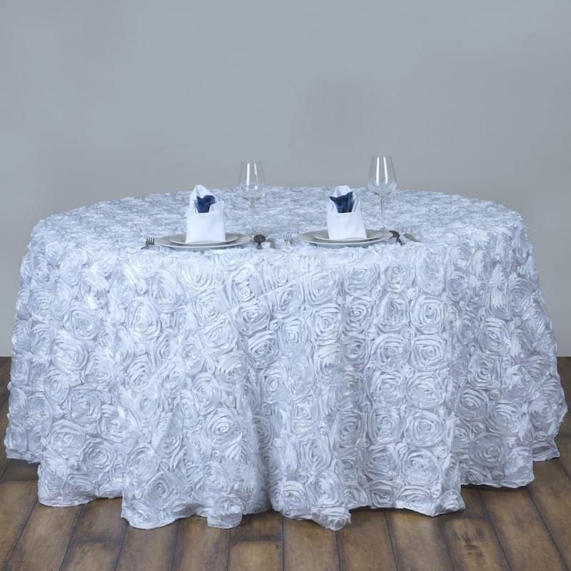 Tableclothsfactory Manteles redondos con patrón de rosetarosa 120" - Blanco
