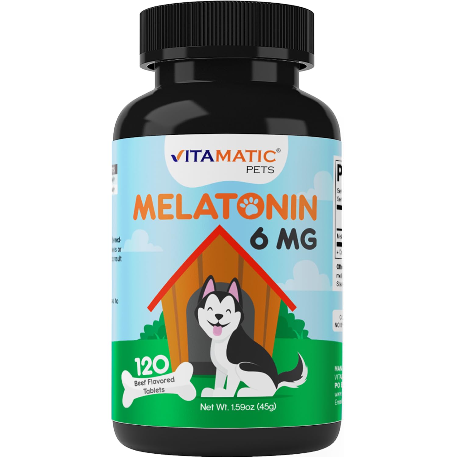 Vitamatic Melatonin for Dogs - 6 mg - 120 Beef Flavored Chewable Tablets ((Pack of 1))