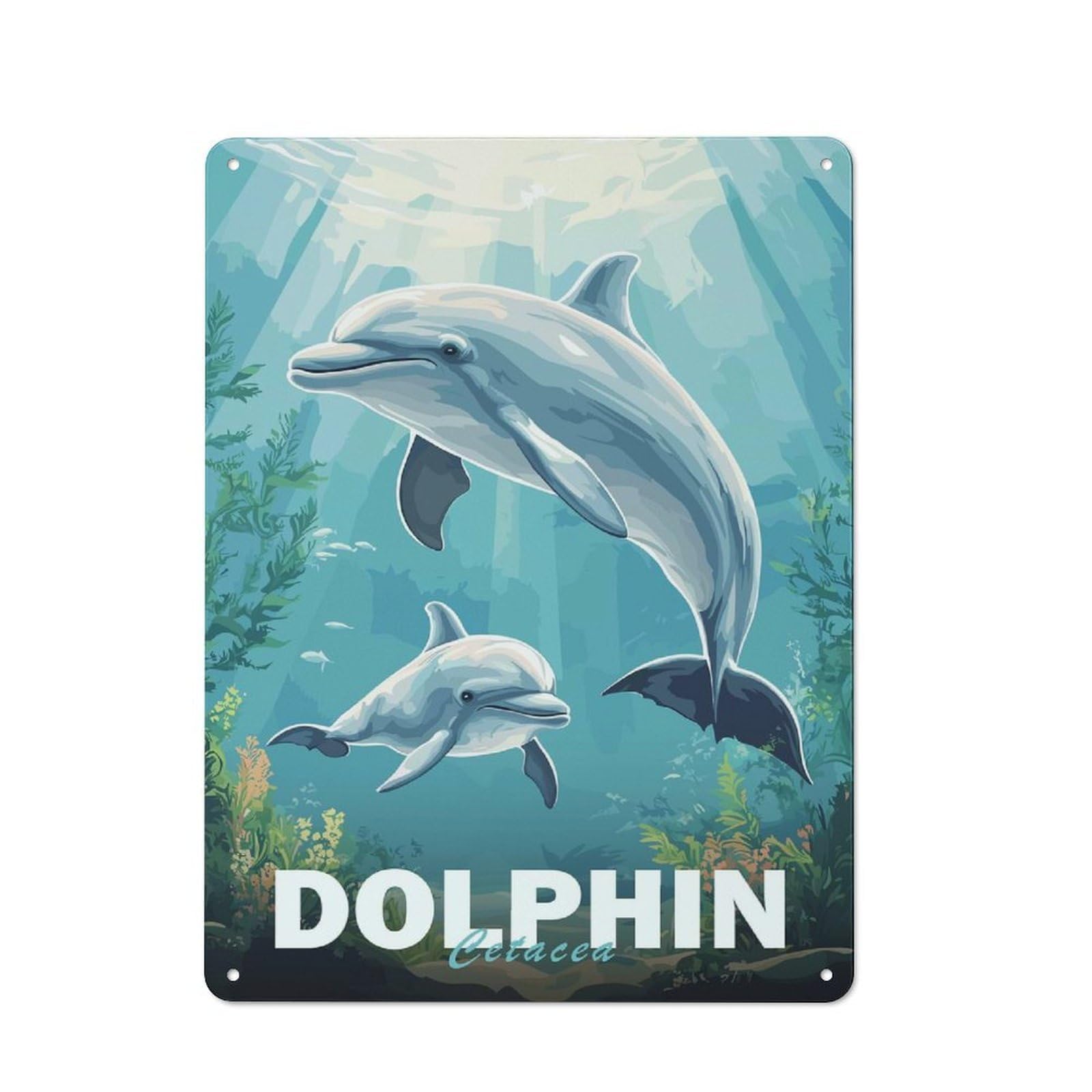 Junmoney Dolphin Family Underwater Vintage Metal Sign 40X30cm For Living Room Wall, Gift For Home Wall Decor Collectors During The Christmas Season