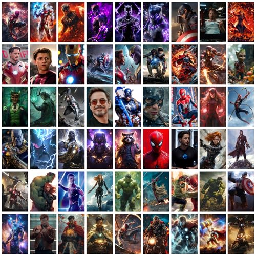 Image of Superhero Action Posters Set of 54 - 4x6 Inch Cinematic Wall Art Prints | Power Heroes, Sci-Fi Action Scenes & Aesthetic Room Decor Wall Collage Kit
