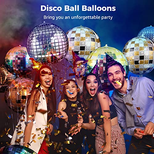 9 Pack 22 Inch Disco Ball Balloons For 70S Disco Party, 4D Silver Laser Large Inflatable Sphere Aluminum Foil Balloon, Photography Background Party Decoration Balloons Party Supplies #TOP1