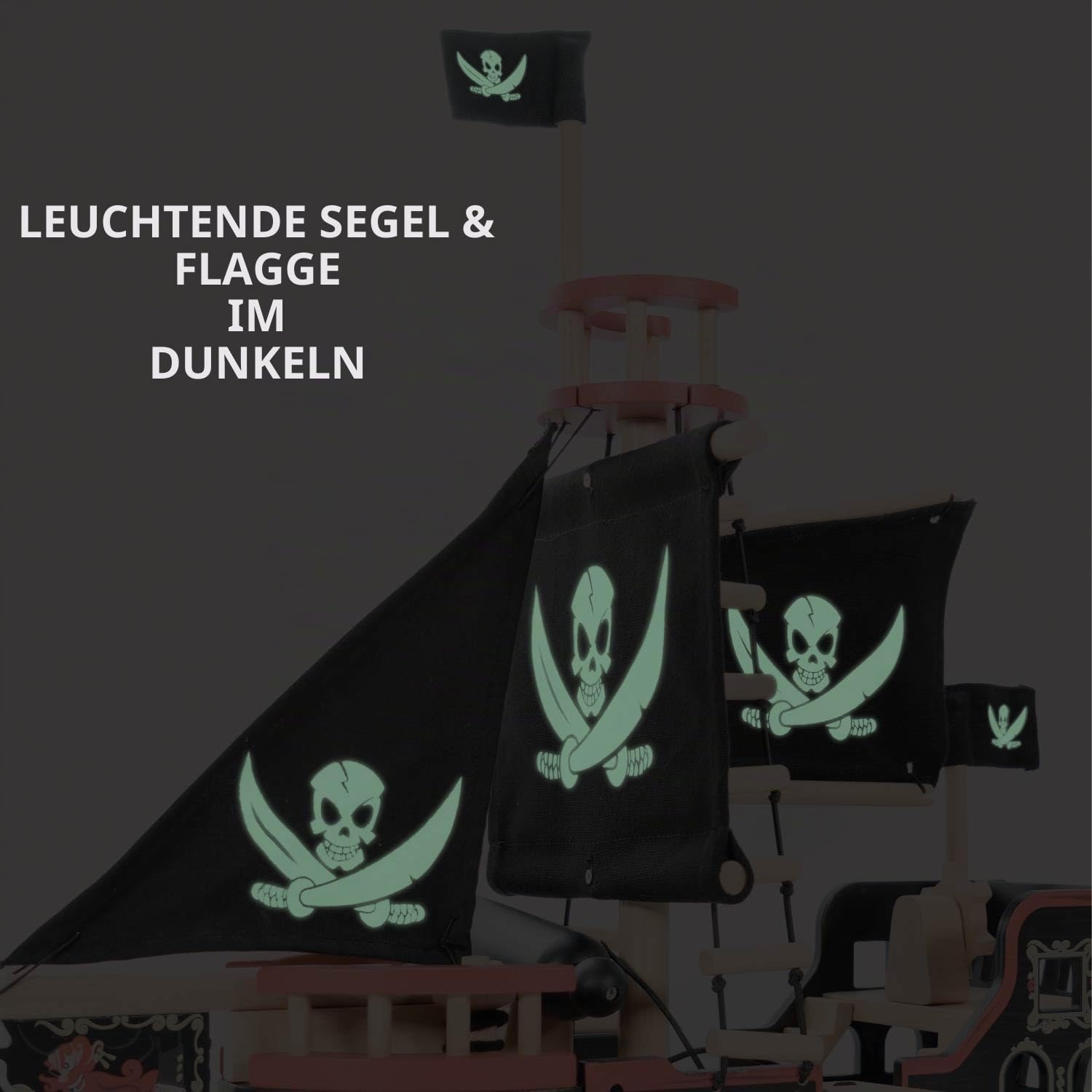 Le Toy Van – Pädagogisches Pirates Collection Piratenschiff „Barbarossa“ aus Holz, mit Kanone, Kanonenkugeln, Planke, Falltür und Anker | Rollenspiel Piratenspielzeug, TV246
