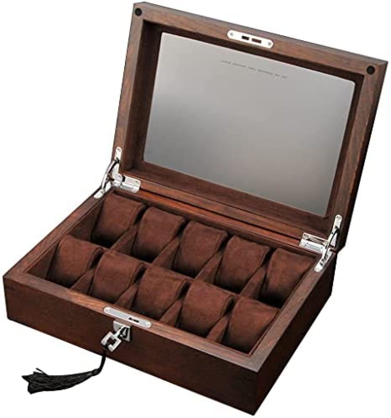 YNBSHGAA 10-Slot Wooden Watch Storage Box Glass Lid with Lock Watch Box Large Capacity Mechanical Watch Storage Box Birthday Gift for Friends,Brown,30.4×22×10cm,Brown-30.4×22×10cm