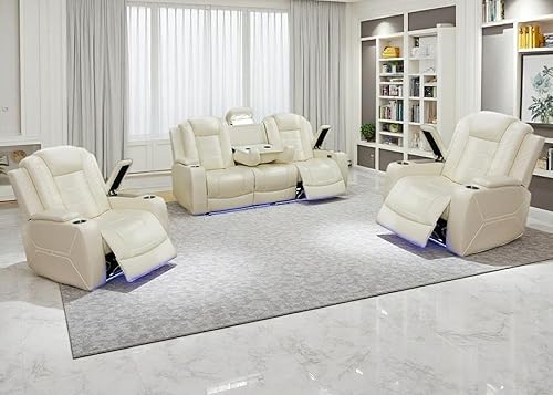 Miniatura 34 de Juego de sofá reclinable eléctrico y sofá biplaza, sofá reclinable de cuero negro con mesa desplegable, muebles de sala de estar, sofá reclinable