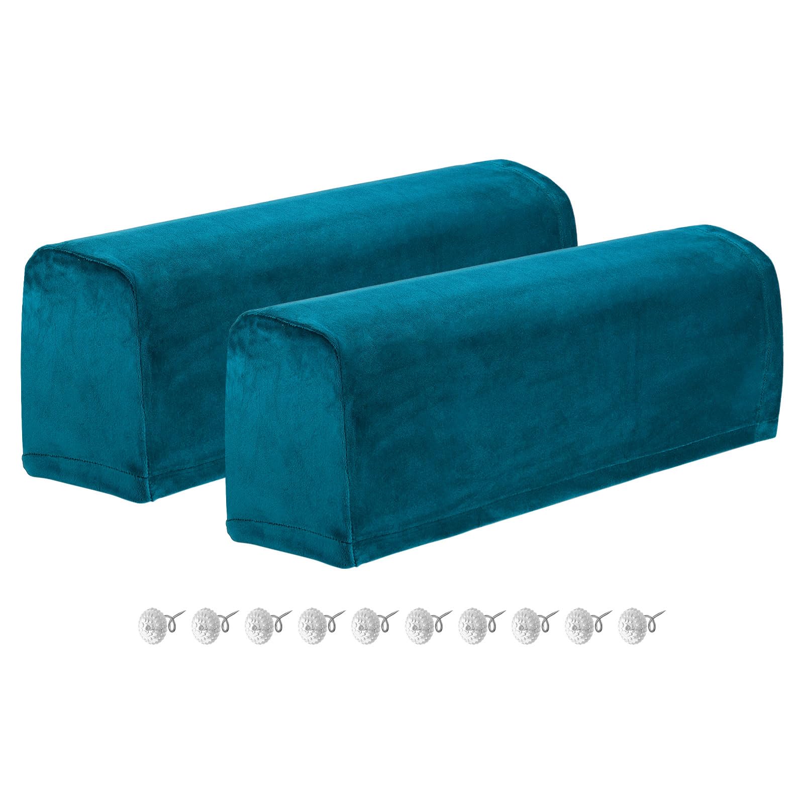 Fundas elásticas para reposabrazos de poliéster azul con pasadores para sofá y sillón reclinable