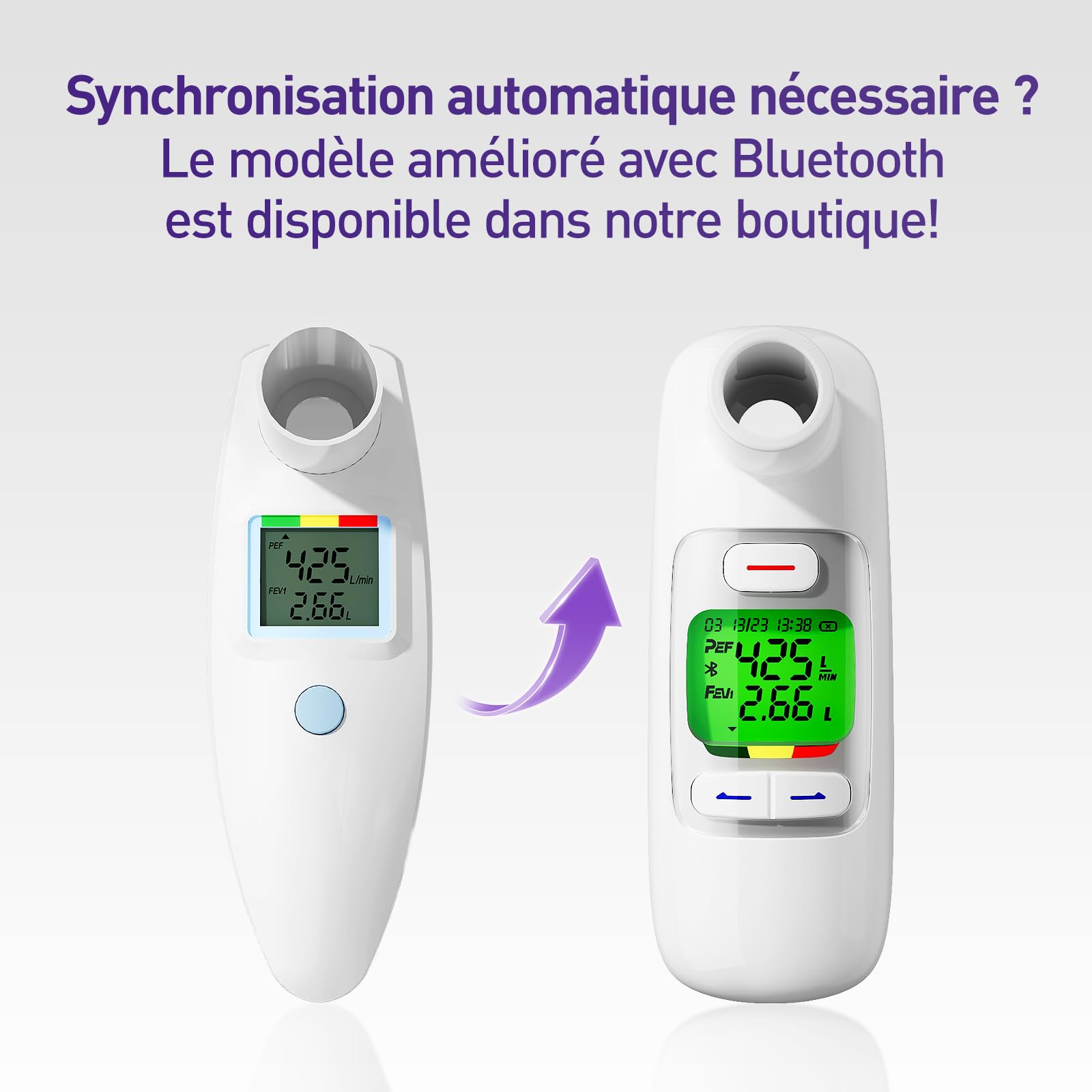 Spiromètre numérique Peak Flow Meter avec écran LCD pour adultes et enfants asthme BPD PEF FEV1