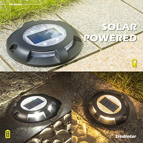 Siedinlar Solar Deck Lights Outdoor 2 Modes LED Driveway Markers for Dock Step Pathway Walkway Stair Garden Ground Road Yard Black 4 Pack (Cool White/Warm White)