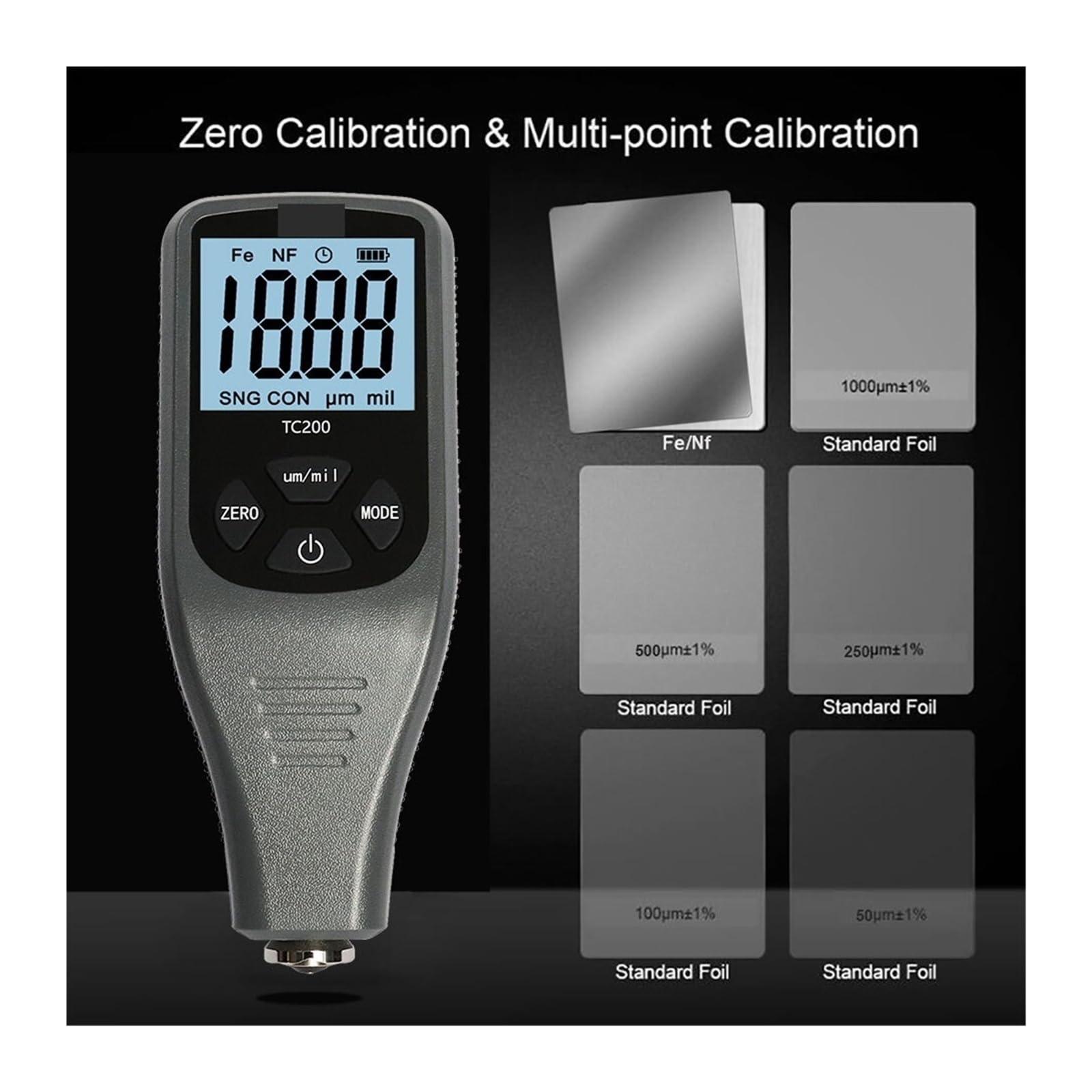 Miernik grubości powłoki lakierniczej TC200 Grey Car Paint Coating Thickness Gauge 0,1um/0-1500 Miernik grubości powłoki lakierniczej Car Paint(Black)