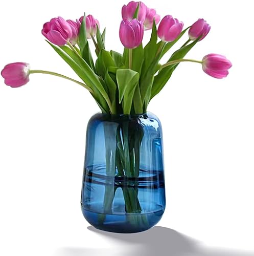 Jarrón minimalista moderno, jarrón de cristal, jarrón, florero de flores, florero seco (azul
