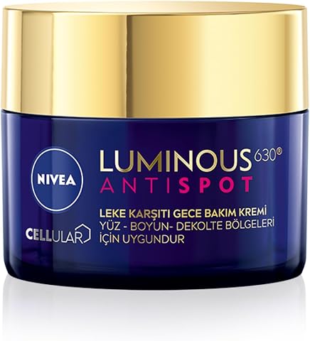 NIVEA Luminous630 Leke Karşıtı Gece Yüz Bakım Kremi 50ml,Nemlendirici,Hyaluronik Asit,Thiamidol,Tüm Cilt ve Leke Tipleri