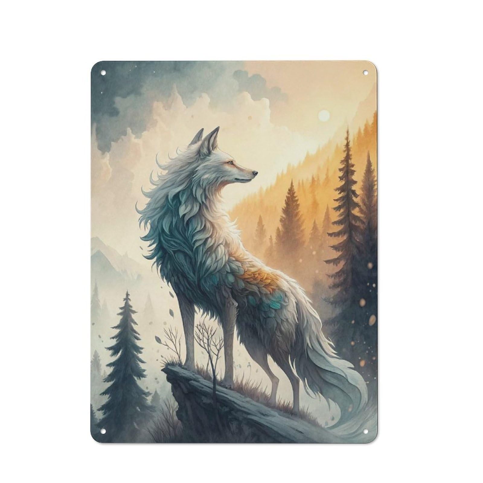 Junmoney Style-10 Retro Tin Sign 40X30cm Featuring Majestic Wolf In Mountain Landscape For Workshop Wall, Gift For Makers And Diy Enthusiasts During The Christmas Season
